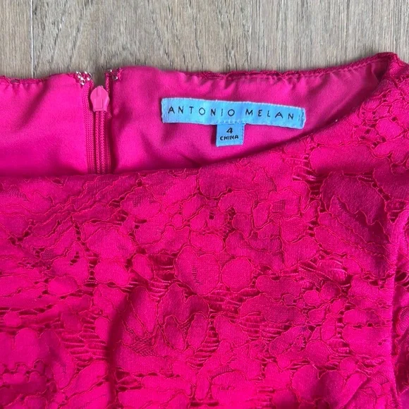 Hot Pink Sheath Dress With Lace Paneling Antonio Melani Size 4 - Picture 2 of 9